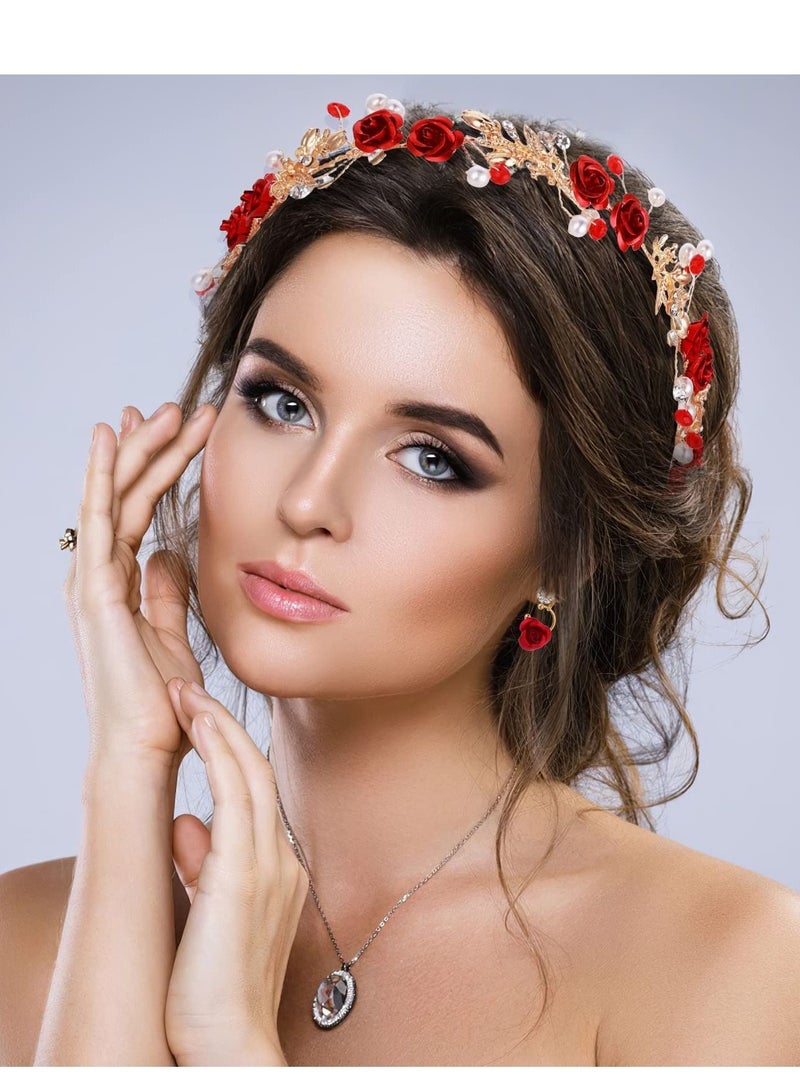 Excefore 3 Pack Flower Crown for Women, Rhinestone Pearl Princess Flower Headpiece, Jewelry Set Bridal Wedding Crowns and Tiaras, Suitable for Girl Women Party Hair Band - Image 3