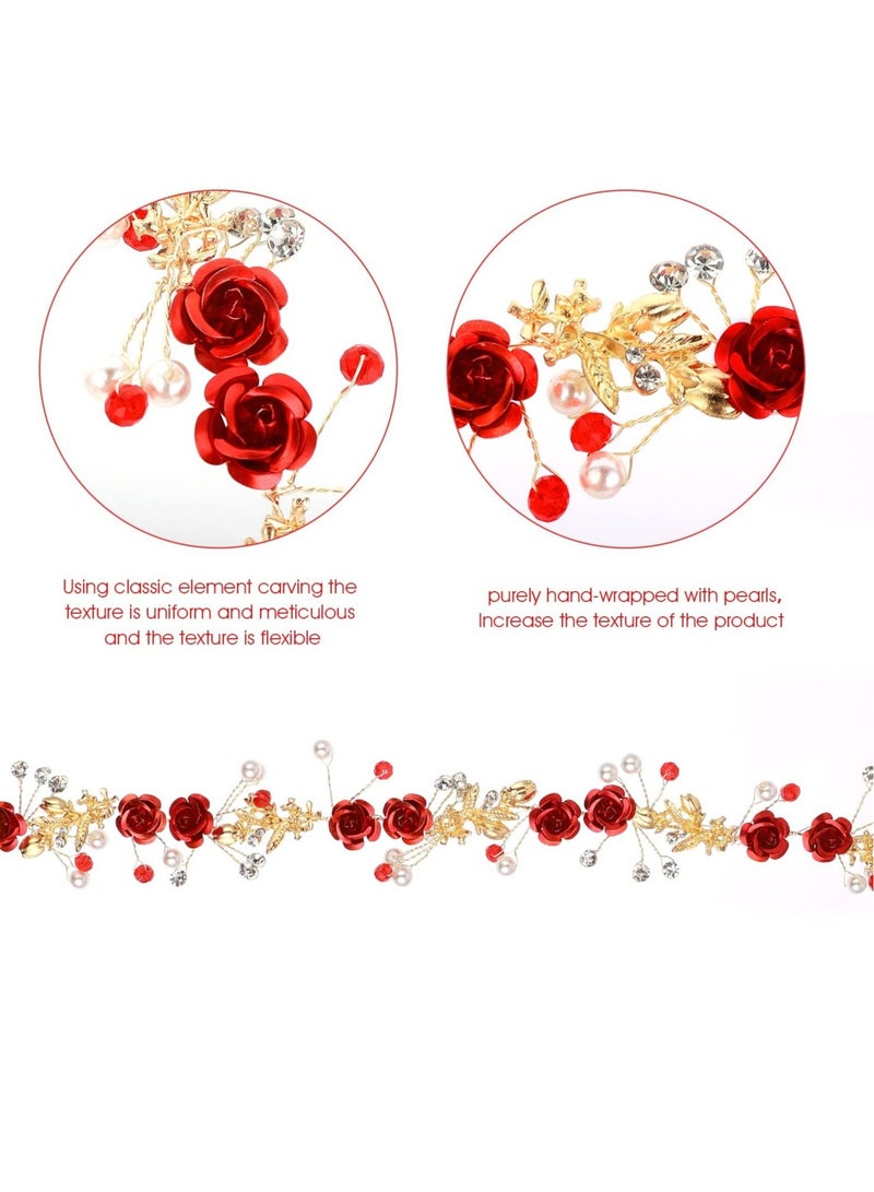 Excefore 3 Pack Flower Crown for Women, Rhinestone Pearl Princess Flower Headpiece, Jewelry Set Bridal Wedding Crowns and Tiaras, Suitable for Girl Women Party Hair Band - Image 4