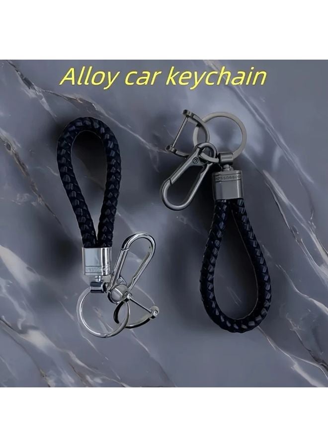 سلسلة مفاتيح سيارة سوداء من سبائك عالية الجودة مع حبل معدني مضفر تناسب عالمي ومتينة - Image 4