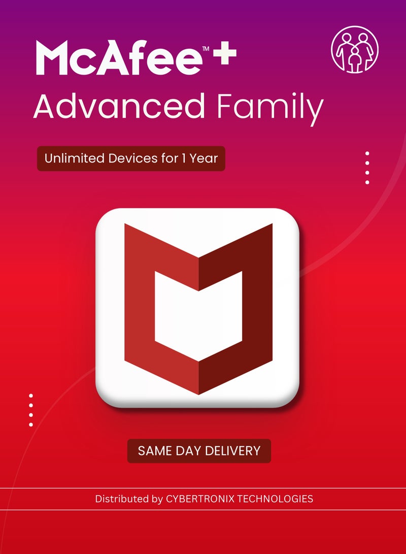 McAfee+ Advanced Family | Unlimited Devices for 1 Year | Digital License | SAME DAY DELIVERY
