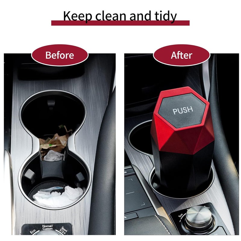 JUSTTOP Diamond Design Car Trash Can with Lid - 2PCS (Red) - Image 5