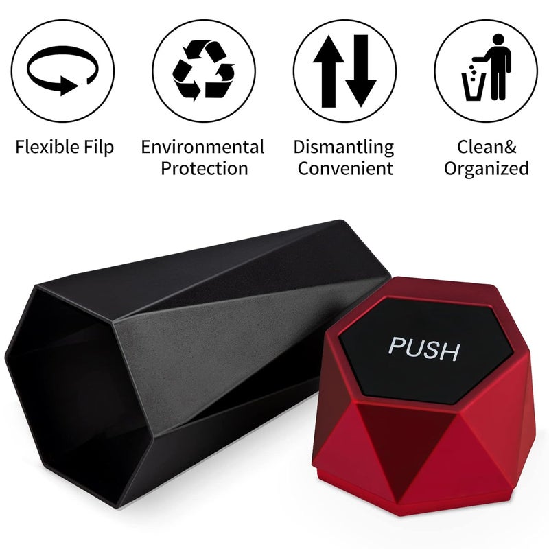 JUSTTOP Diamond Design Car Trash Can with Lid - 2PCS (Red) - Image 2