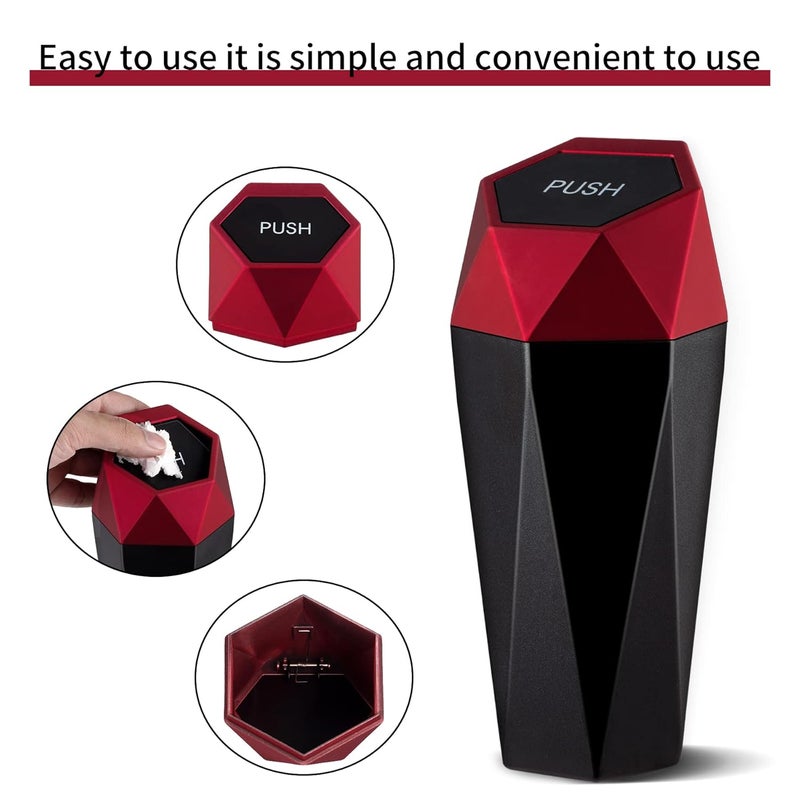 JUSTTOP Diamond Design Car Trash Can with Lid - 2PCS (Red) - Image 3