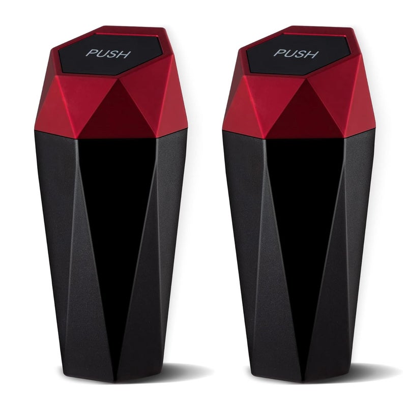 JUSTTOP Diamond Design Car Trash Can with Lid - 2PCS (Red) - Image 1
