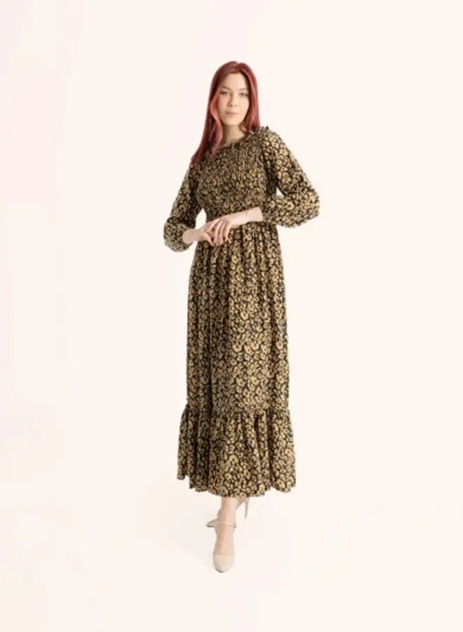 Ideal Elegant Maxi with Muddy Green Flowers - Image 1