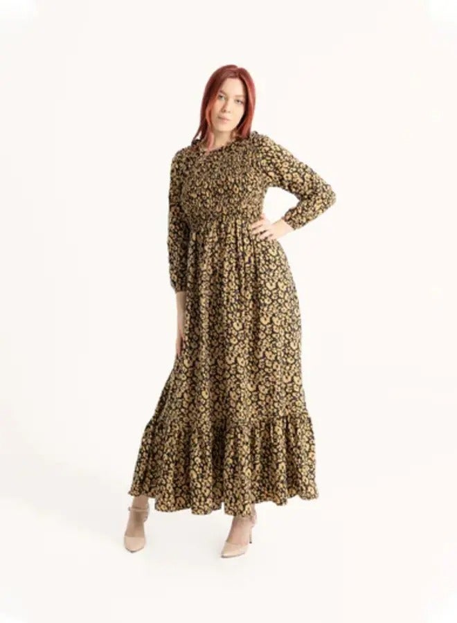 Ideal Elegant Maxi with Muddy Green Flowers - Image 3