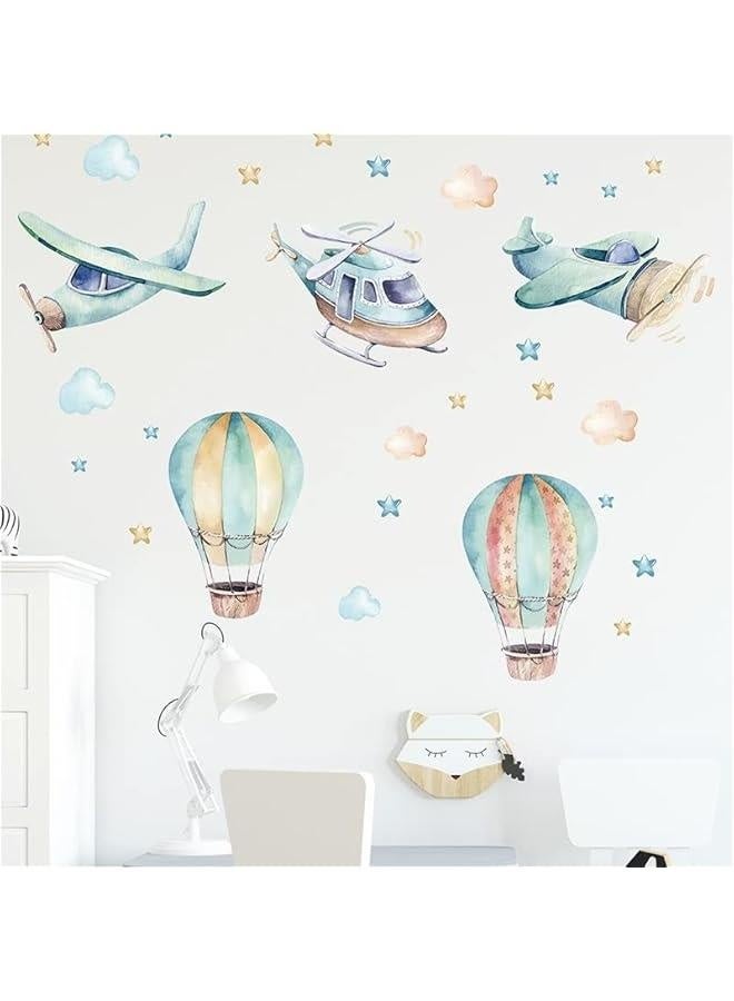 Cartoon Animal Wall Decals Aircraft Helicopter Hot Air Balloon Wall Stickers for Boys Room Baby Nursery Room Kindergarten Decoration Kids Bedroom Decals PVC Murals Living Room Wallpaper - Image 5