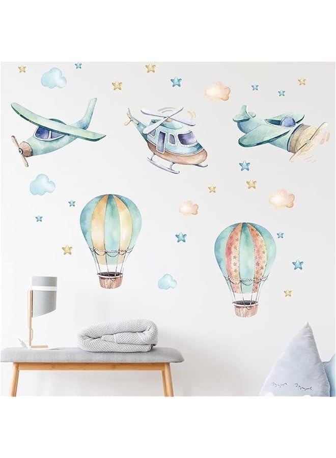 Cartoon Animal Wall Decals Aircraft Helicopter Hot Air Balloon Wall Stickers for Boys Room Baby Nursery Room Kindergarten Decoration Kids Bedroom Decals PVC Murals Living Room Wallpaper - Image 4