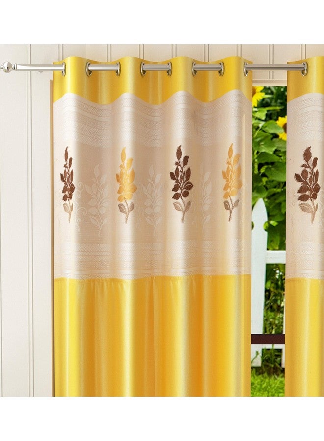 LaVichitra 2 Piece Premium Long Door Curtain with Floral Net - 8ft, Yellow - Image 2