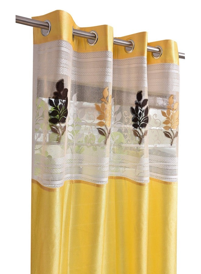 LaVichitra 2 Piece Premium Long Door Curtain with Floral Net - 8ft, Yellow - Image 4