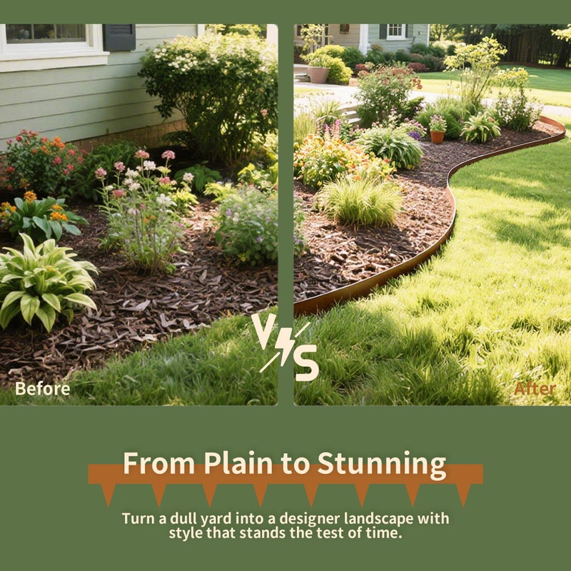 Worth Garden 33ft. Galvanized Steel Landscape Edging - 10-Pack 40" Metal Edging for Landscaping with 11 Stakes, Bronze Powder Coating Hammer-in Lawn Edging for Yard Pathway Divider - Image 4