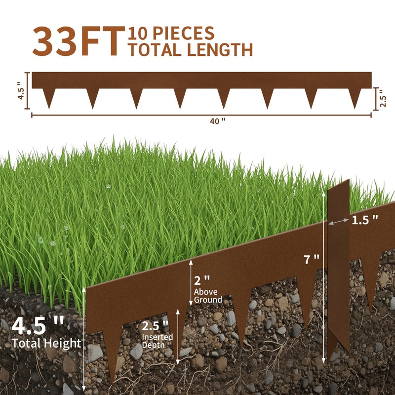 Worth Garden 33ft. Galvanized Steel Landscape Edging - 10-Pack 40" Metal Edging for Landscaping with 11 Stakes, Bronze Powder Coating Hammer-in Lawn Edging for Yard Pathway Divider - Image 3