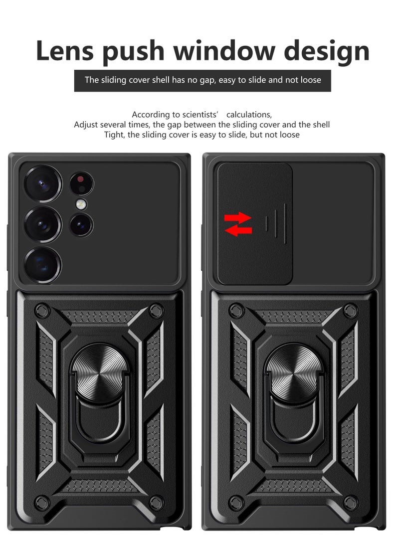 جراب حمايه ويندو مقاوم للصدمات وحمايه للكاميرا مزود بدبله معدنيه متوافق مع Samsung Galaxy S22 Ultra (اسود) - Image 2