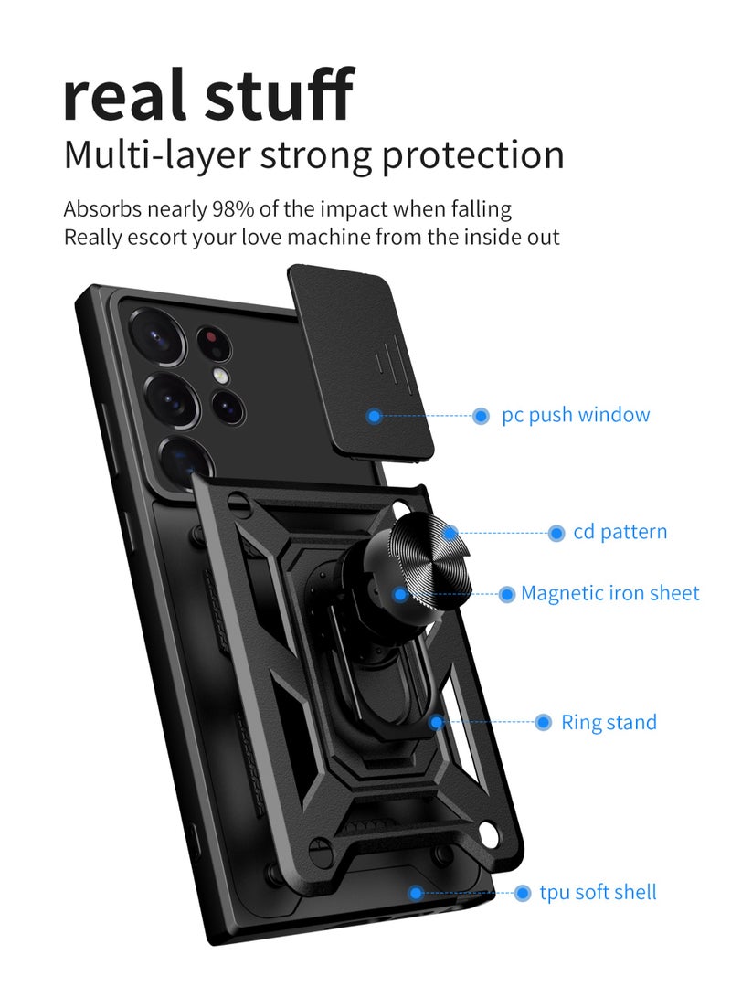 جراب حمايه ويندو مقاوم للصدمات وحمايه للكاميرا مزود بدبله معدنيه متوافق مع Samsung Galaxy S22 Ultra (اسود) - Image 3
