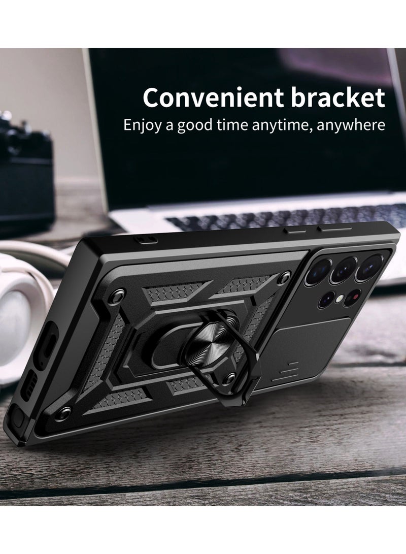 جراب حمايه ويندو مقاوم للصدمات وحمايه للكاميرا مزود بدبله معدنيه متوافق مع Samsung Galaxy S22 Ultra (اسود) - Image 4