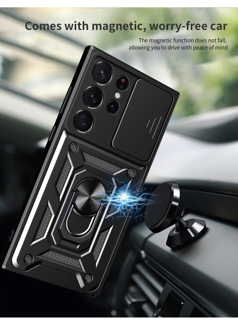 جراب حمايه ويندو مقاوم للصدمات وحمايه للكاميرا مزود بدبله معدنيه متوافق مع Samsung Galaxy S22 Ultra (اسود) - Image 5