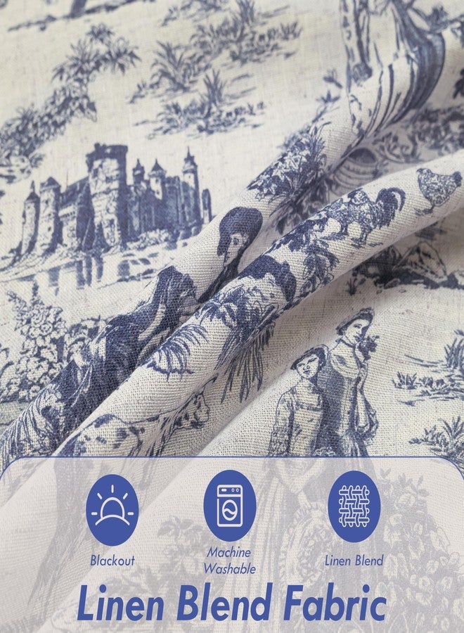 DriftAway ستارة DriftAway Toile مبطنة بالكتان، ذات طبقتين، عازلة للحرارة، تحجب الضوء تمامًا، مناسبة للمطبخ والحمام، بنمط ريفي فرنسي عتيق مطبوع، مقاس 52 × 18 بوصة، لون كحلي. - Image 3