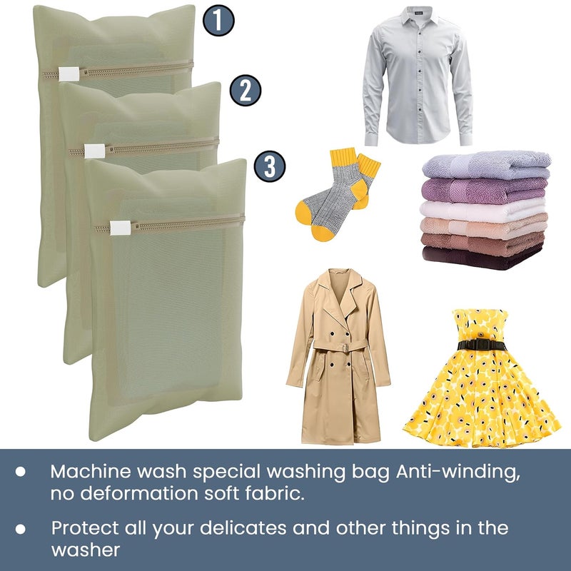 Kuber Industries Set of 12 Polyester Mesh Laundry Bag with Zip Reusable Washing Bags for Washing Machine Ideal for Delicate Fabrics Lingerie Shoes Protection YZ6BG Plain Beige - Image 5