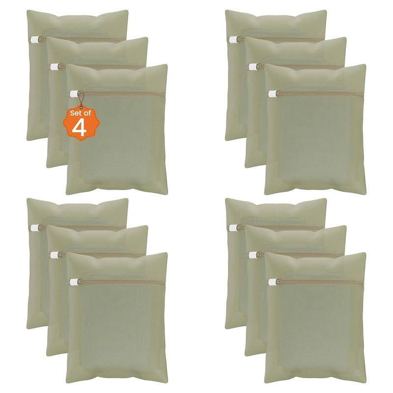 Kuber Industries Set of 12 Polyester Mesh Laundry Bag with Zip Reusable Washing Bags for Washing Machine Ideal for Delicate Fabrics Lingerie Shoes Protection YZ6BG Plain Beige - Image 1