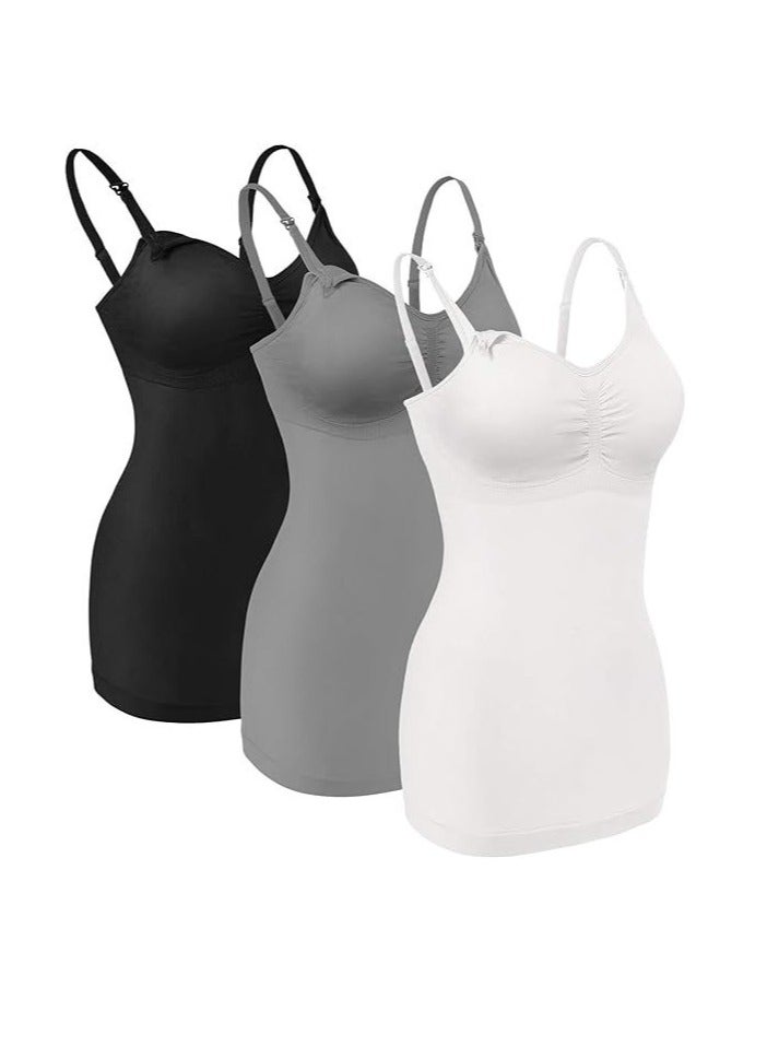 Maternity Nursing Tank Tops,Womens Nursing Maternity Cami Built in Bra Sleep Bra Pack of 3 - Image 1