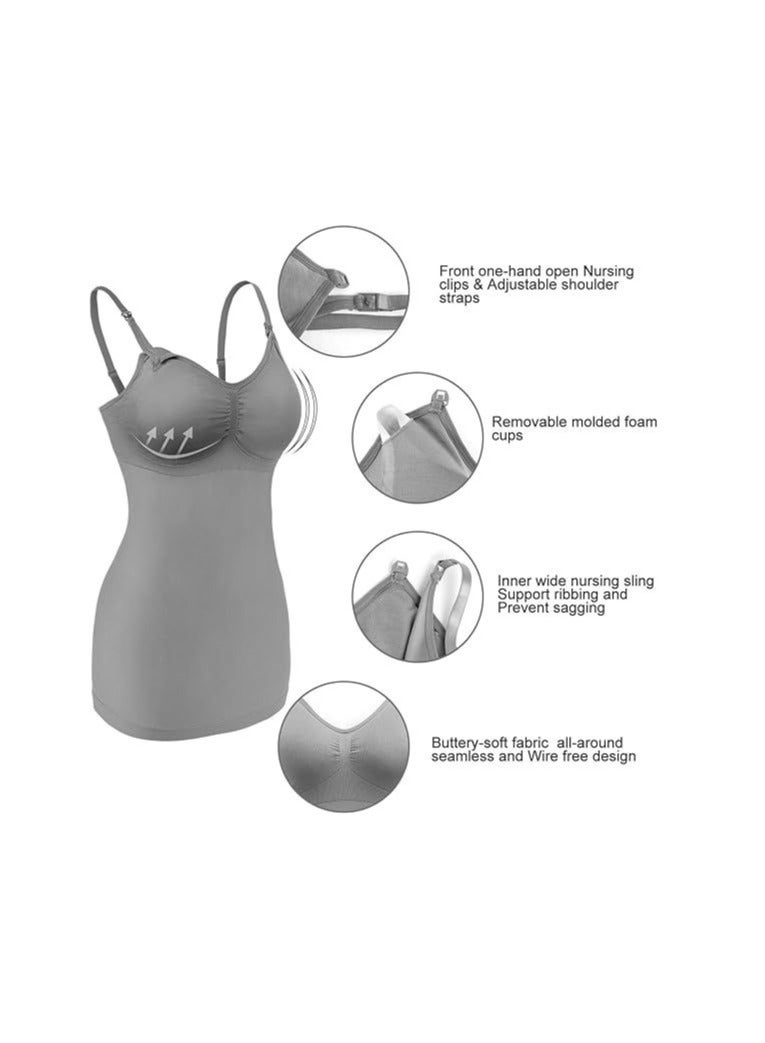 Maternity Nursing Tank Tops,Womens Nursing Maternity Cami Built in Bra Sleep Bra Pack of 3 - Image 3