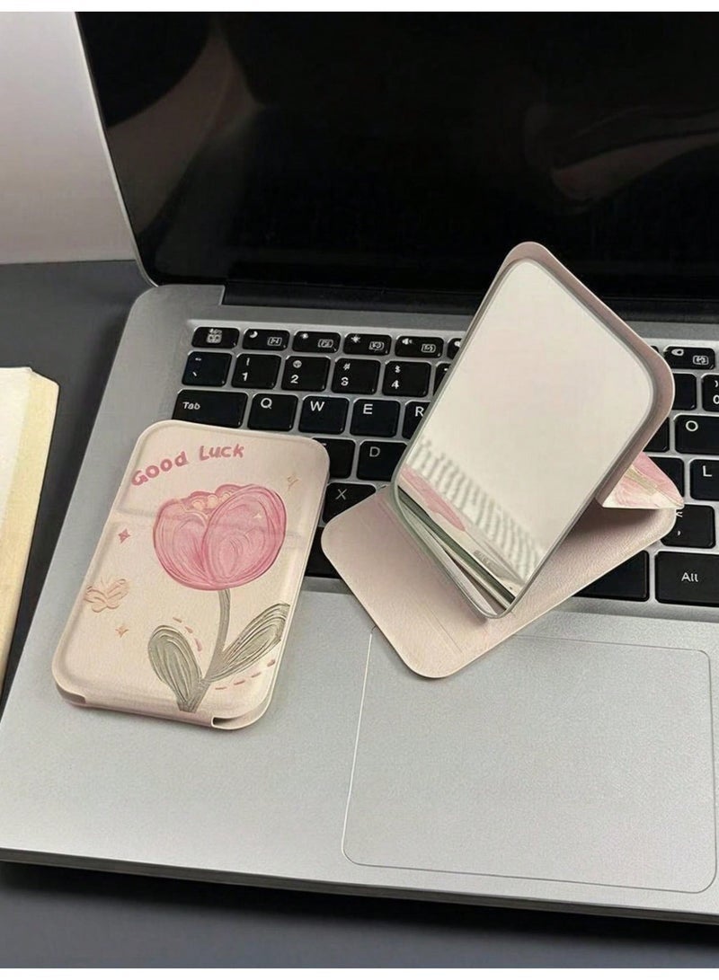 GlamKit Pocket Mirror, Portable Folding Makeup Mirror, Compact Adjustable Small Mirror with Stand for Quick Touch-ups, Travel Handheld Mirror for Women Girls, Mini Mirror Great for Home, Office, Camping (Beige) - Image 5