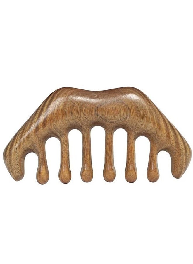 إسكدنيا Natural Wood Wide Tooth Hair Comb Head Scalp Massage No Static Green Sandalwood Hair Pick - Image 1