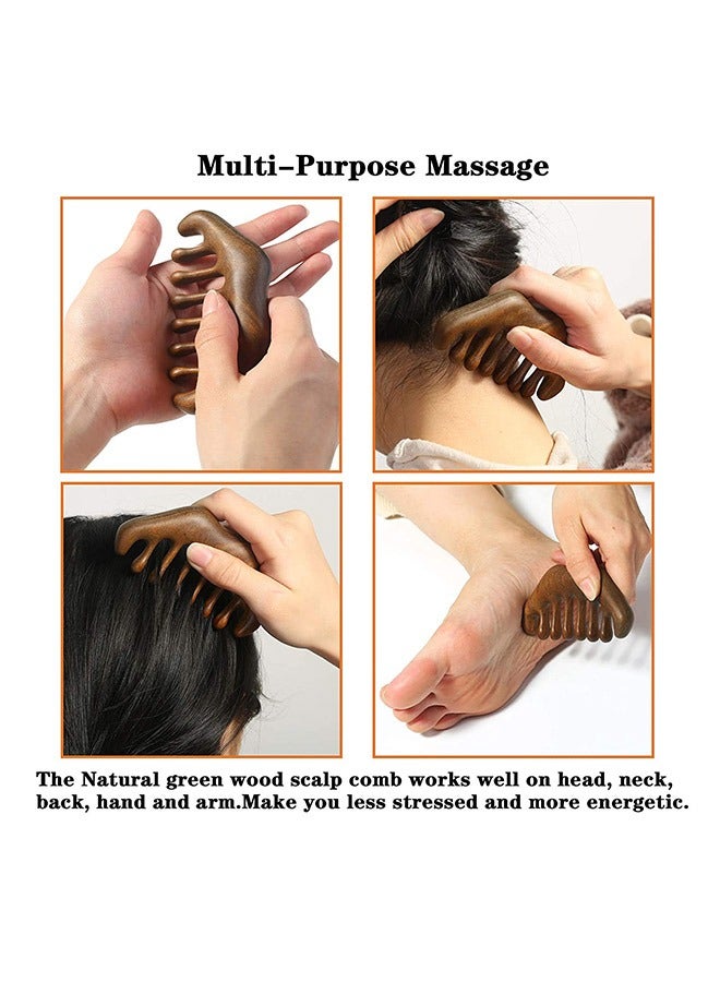 إسكدنيا Natural Wood Wide Tooth Hair Comb Head Scalp Massage No Static Green Sandalwood Hair Pick - Image 2