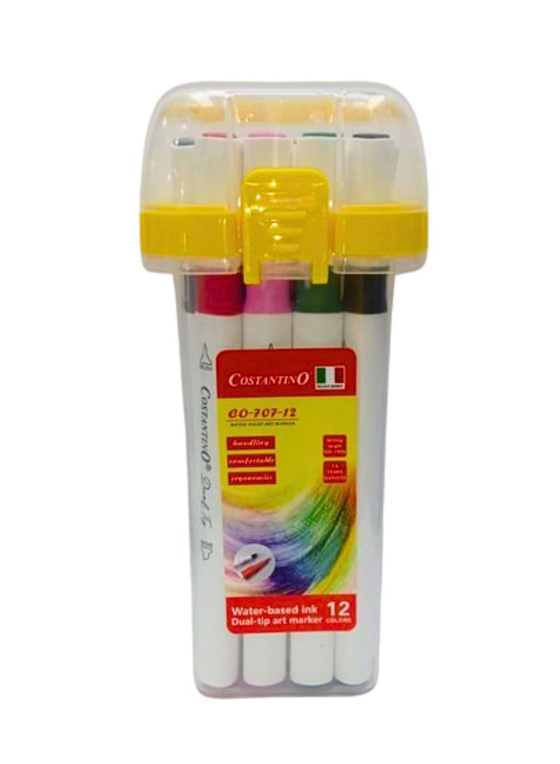 COSTANTINO Water Based Ink Dual Tip Art Marker 12 Colors - Image 1
