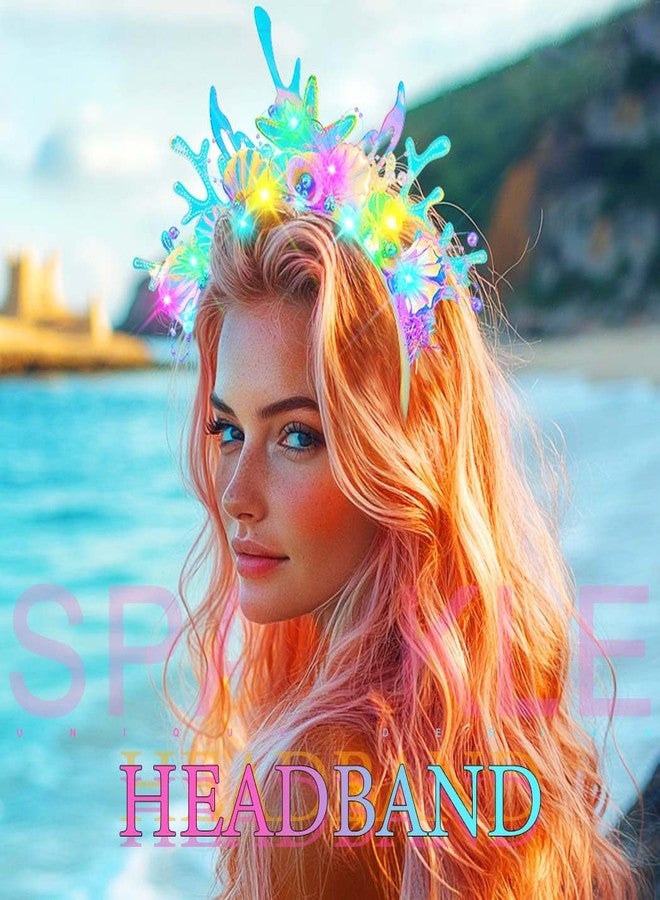 JEAIRTS جهاز JEAIRTS لإضاءة الرأس على شكل صدفة مع نجمة البحر لملابس الحورية وإكسسوارات الشعر للنساء - Image 4