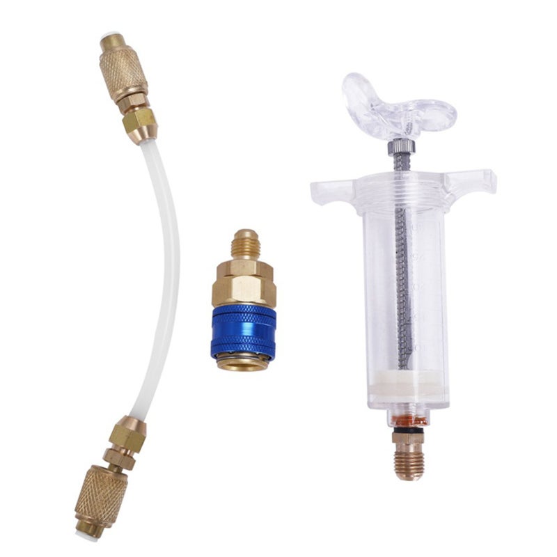 محقن الزيت/الصبغة سعة 30 مل مع معزز زيت يدوي R134a مقاس 1/4 SAE ومحقن توليف مكيف الهواء - Image 1