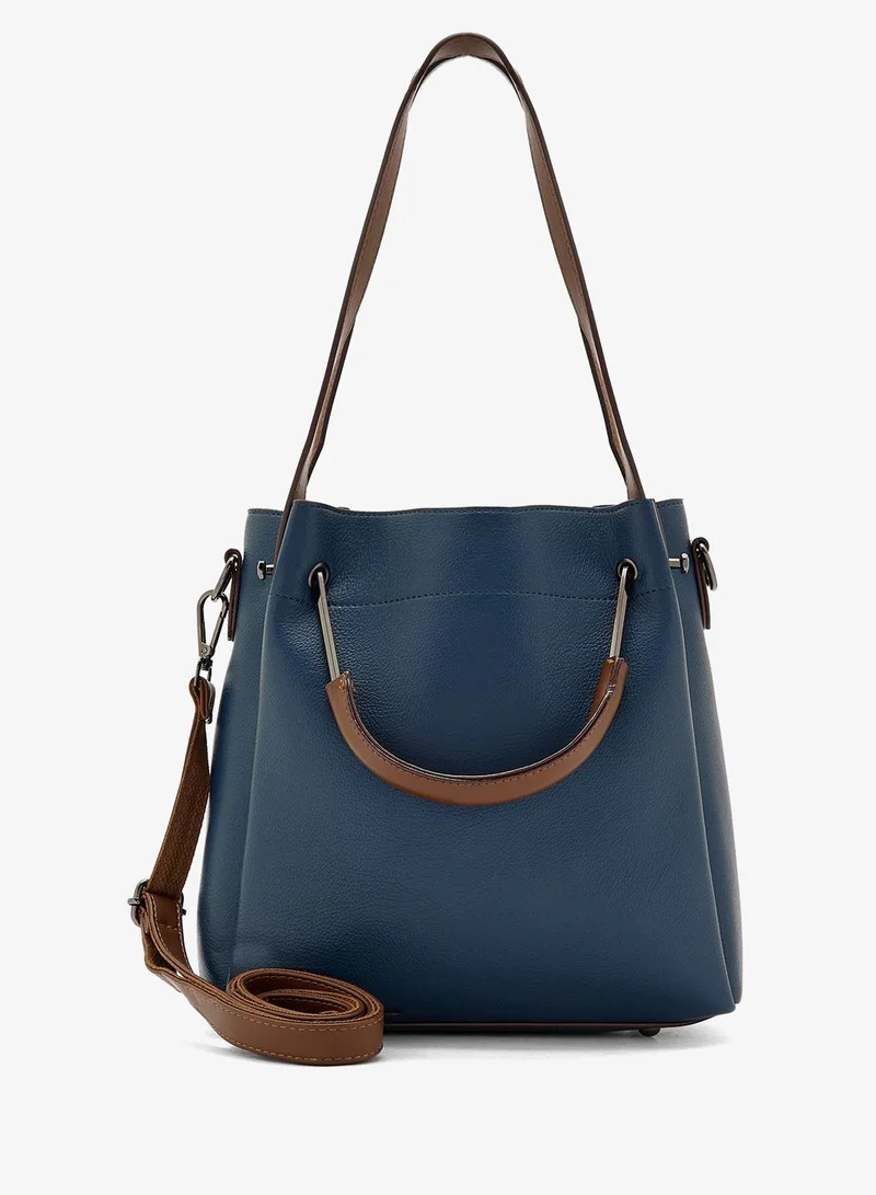 slouch tote with top handle and strap