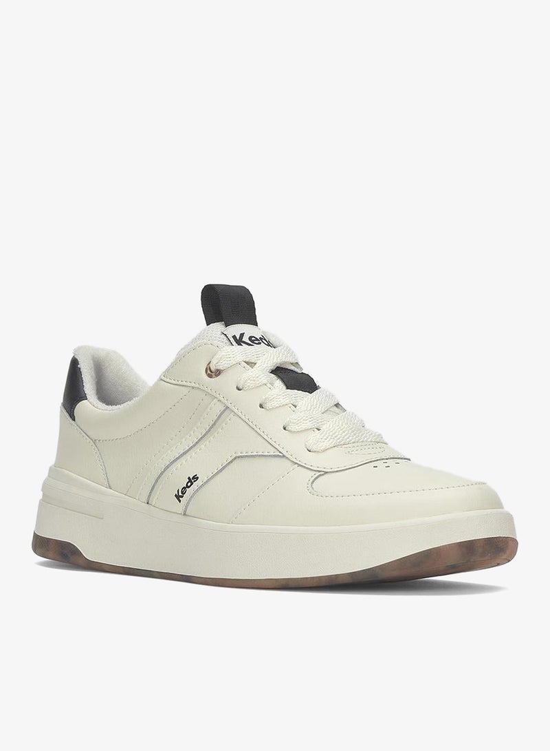 Keds Women's Court Ii Lace Up Leather Pop Outs Casual Sneaker Beige - Image 3