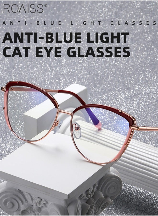 roaiss - Women's Blue Light Blocking Glasses Blue Light Filter Computer Reading Gaming TV Phones Cat Eye Eyeglasses Fashion Anti Eyestrain Headache Eyewear Burgundy Pink Rose Gold 52mm - Image 1