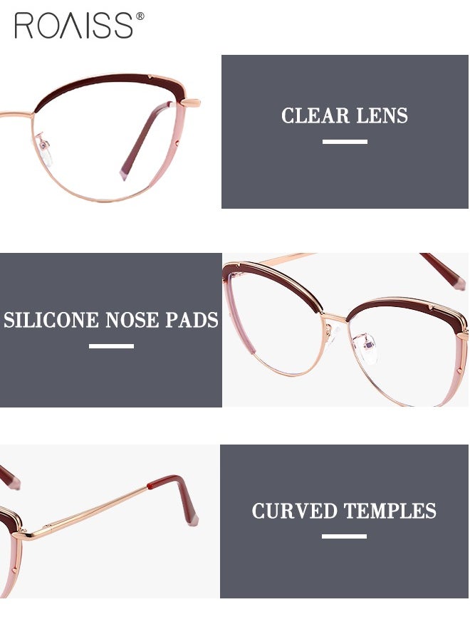 roaiss - Women's Blue Light Blocking Glasses Blue Light Filter Computer Reading Gaming TV Phones Cat Eye Eyeglasses Fashion Anti Eyestrain Headache Eyewear Burgundy Pink Rose Gold 52mm - Image 1
