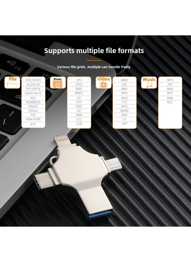 Generic - Multi-Function Four-In-One USB Flash Drive Compatible With For Apple Type-C Mobile Phones Cross OTG USB Drive Metal Shell USB 3.0-Capacity:32GB(APP Version Unlimited System) - Image 1