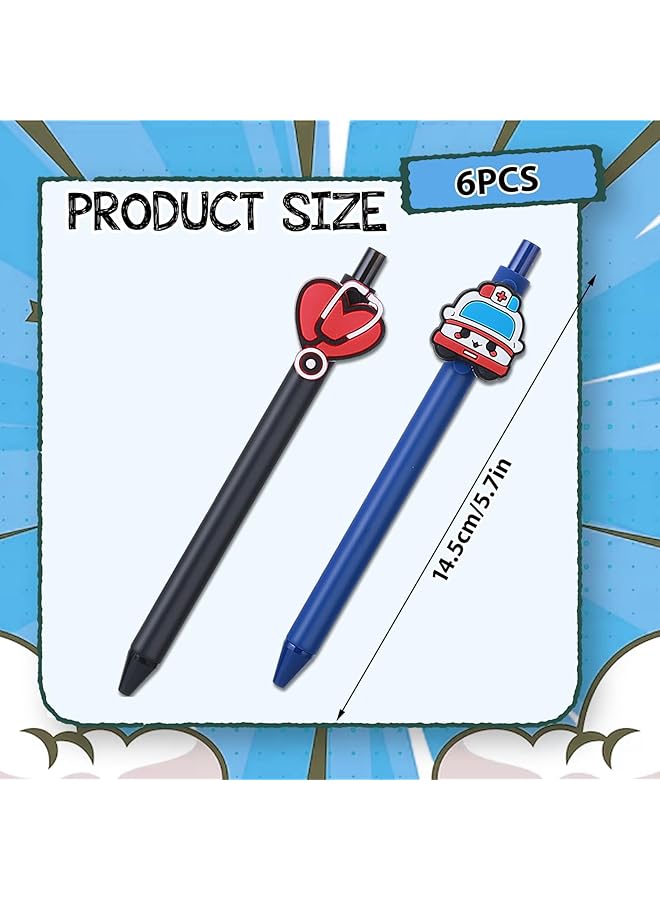 إيروريكس أقلام ممرضة مكونة من 6 قطع، أقلام ممرضة مضحكة برسوم كرتونية، أقلام حبر جاف قابلة للسحب 0.5 مم، هدية للممرضات والأطباء والمساعدين الطبيين والطلاب والعاملين في مجال الرعاية الصحية وهدايا تقدير المكتب - Image 2