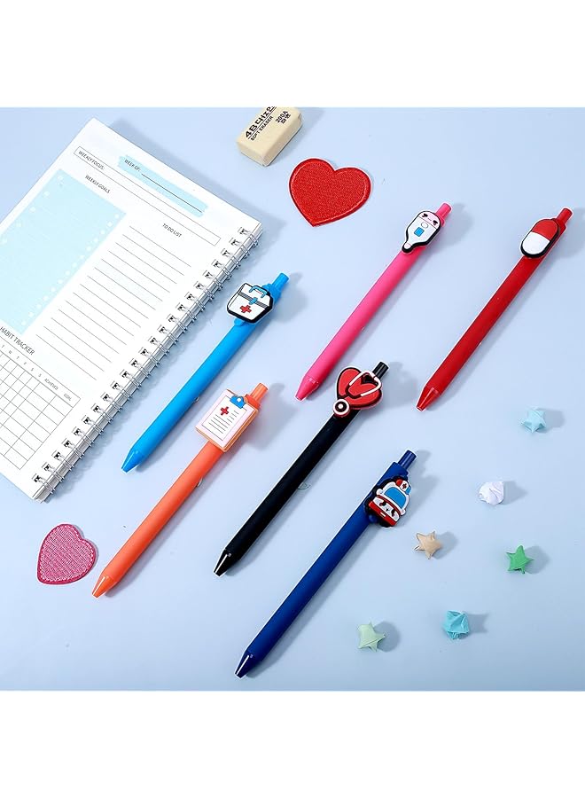 إيروريكس أقلام ممرضة مكونة من 6 قطع، أقلام ممرضة مضحكة برسوم كرتونية، أقلام حبر جاف قابلة للسحب 0.5 مم، هدية للممرضات والأطباء والمساعدين الطبيين والطلاب والعاملين في مجال الرعاية الصحية وهدايا تقدير المكتب - Image 4