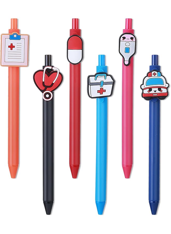 إيروريكس أقلام ممرضة مكونة من 6 قطع، أقلام ممرضة مضحكة برسوم كرتونية، أقلام حبر جاف قابلة للسحب 0.5 مم، هدية للممرضات والأطباء والمساعدين الطبيين والطلاب والعاملين في مجال الرعاية الصحية وهدايا تقدير المكتب - Image 1