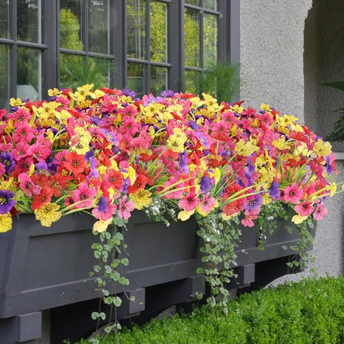 AWARDSEN 16 Bundles Summer Artificial Flowers Bundies Bulk UV Fake Flowers for Garden Pots Yard Outdoor Porch Home Decor Colorful Faux Wildflowers Plastic Plant for Outside - Image 1