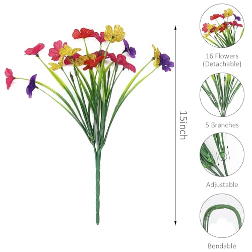 AWARDSEN 16 Bundles Summer Artificial Flowers Bundies Bulk UV Fake Flowers for Garden Pots Yard Outdoor Porch Home Decor Colorful Faux Wildflowers Plastic Plant for Outside - Image 3