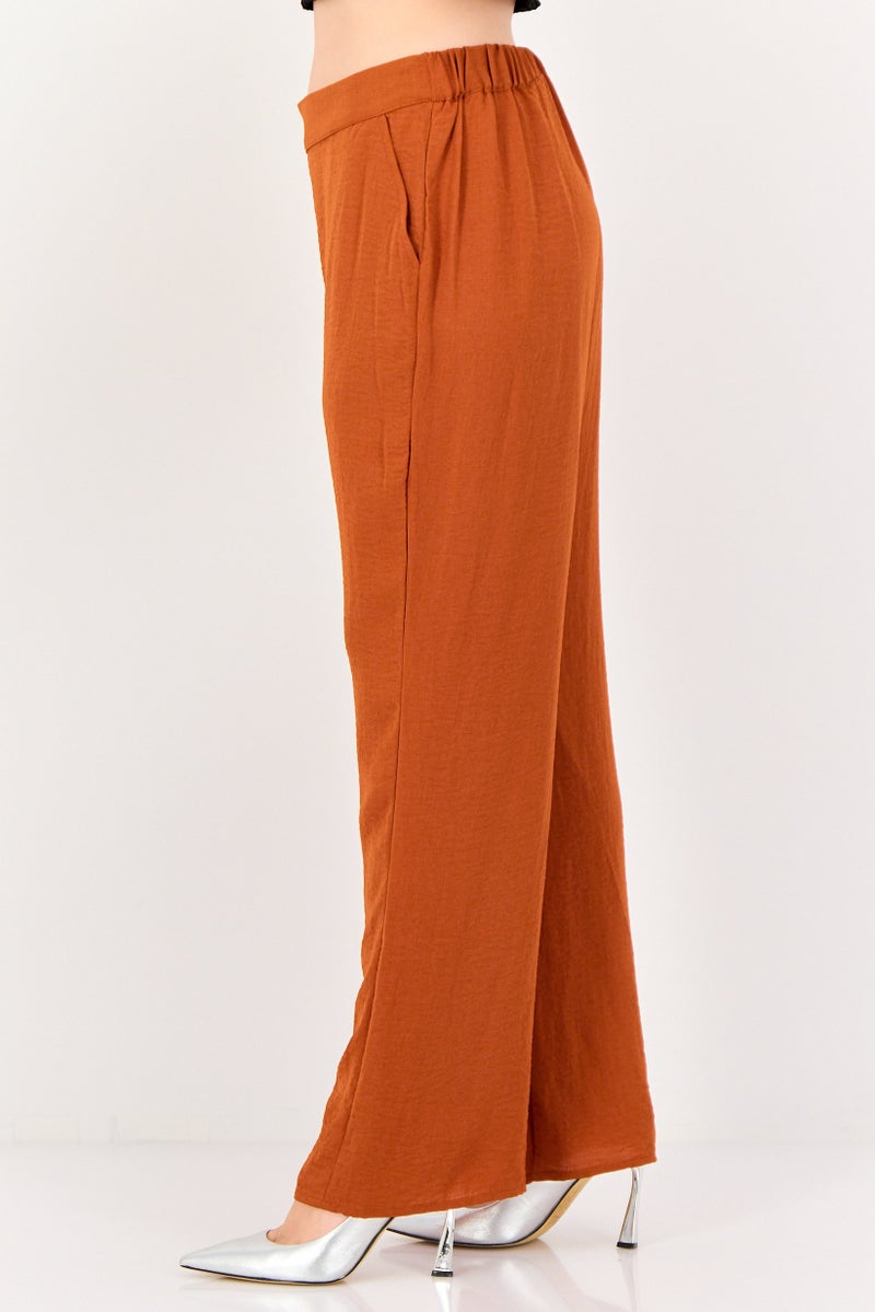 Only x Jdy Women Regular Fit Solid Palazzo Pants, Rust Orange - Image 2