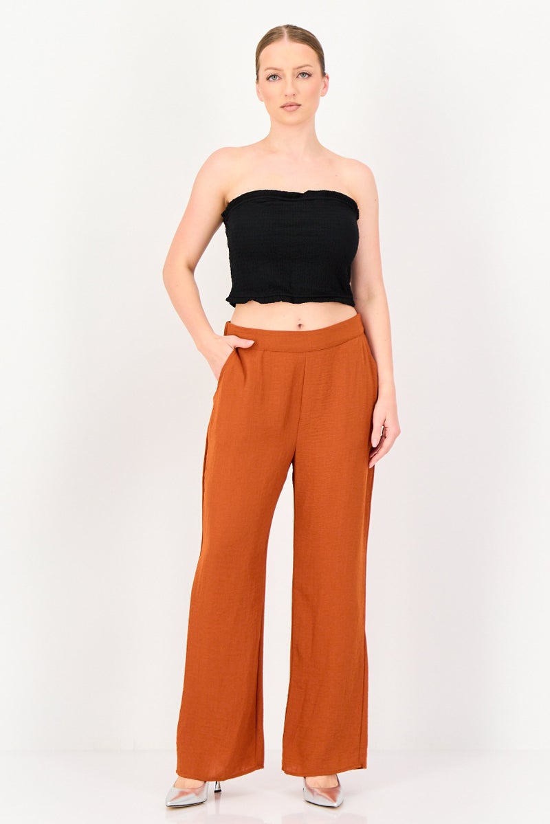 Only x Jdy Women Regular Fit Solid Palazzo Pants, Rust Orange - Image 4