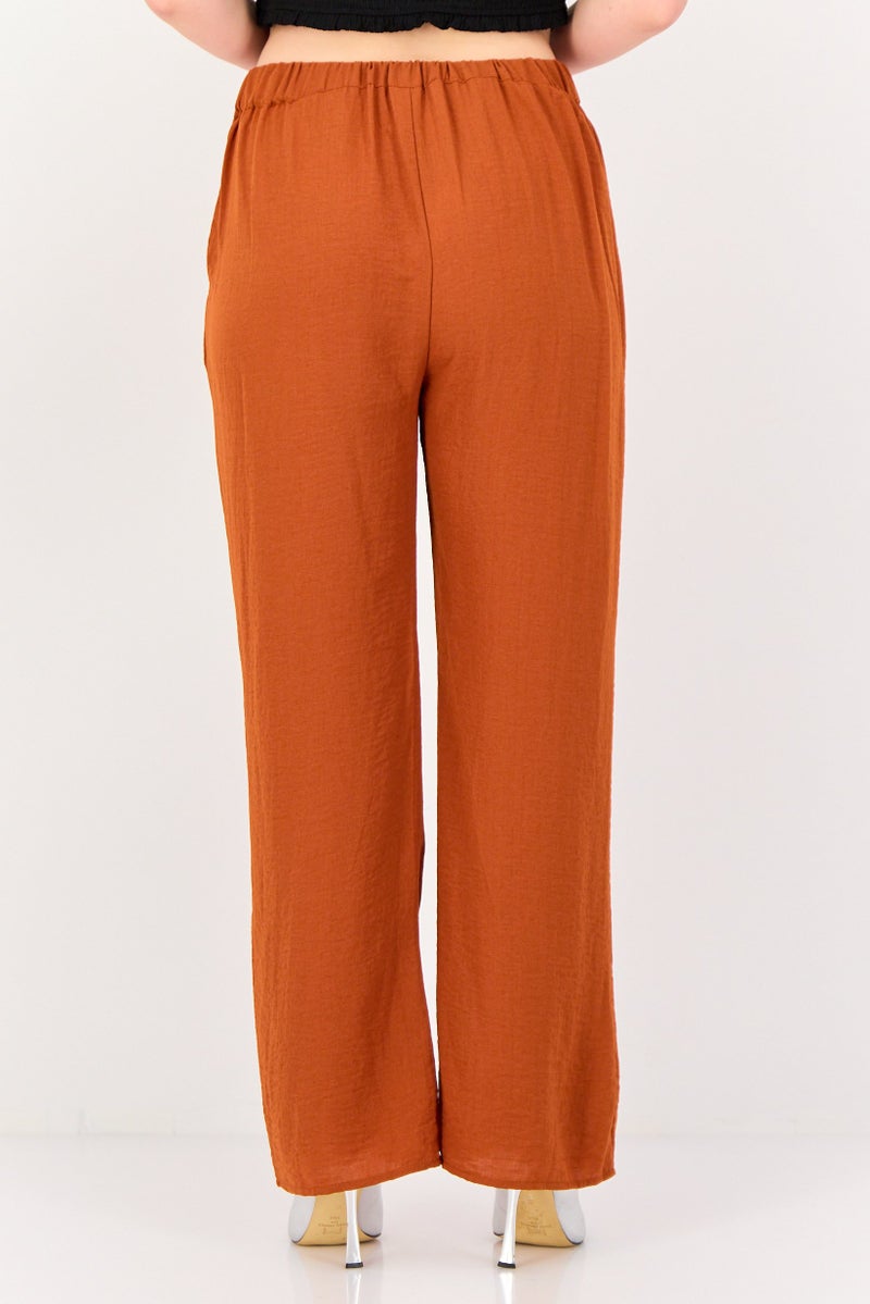 Only x Jdy Women Regular Fit Solid Palazzo Pants, Rust Orange - Image 3