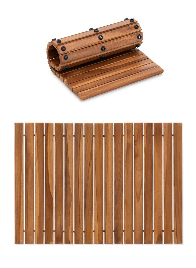 StrongTek Roll Up Teak Bath Mat, Pre-Oiled Wooden Shower Mat with Non-Slip Pads, Teak String Mat for Bathroom, Spa Floor Mat for Tub, Shower & Entry, 22.8 x 15 in - Image 1
