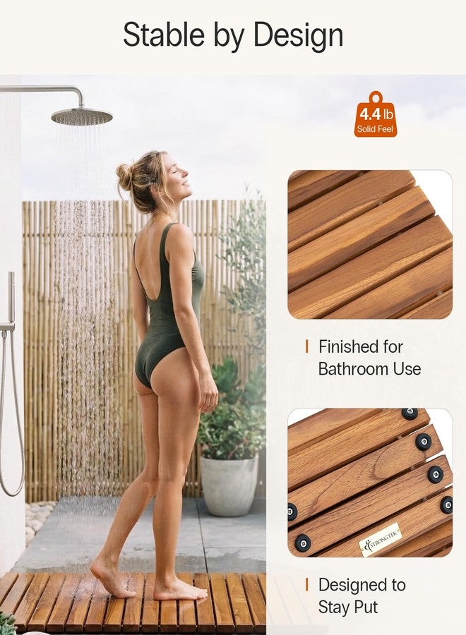 StrongTek Roll Up Teak Bath Mat, Pre-Oiled Wooden Shower Mat with Non-Slip Pads, Teak String Mat for Bathroom, Spa Floor Mat for Tub, Shower & Entry, 22.8 x 15 in - Image 5