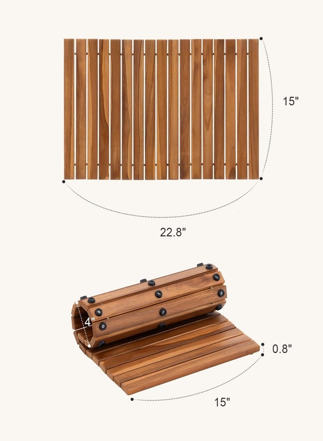 StrongTek Roll Up Teak Bath Mat, Pre-Oiled Wooden Shower Mat with Non-Slip Pads, Teak String Mat for Bathroom, Spa Floor Mat for Tub, Shower & Entry, 22.8 x 15 in - Image 3