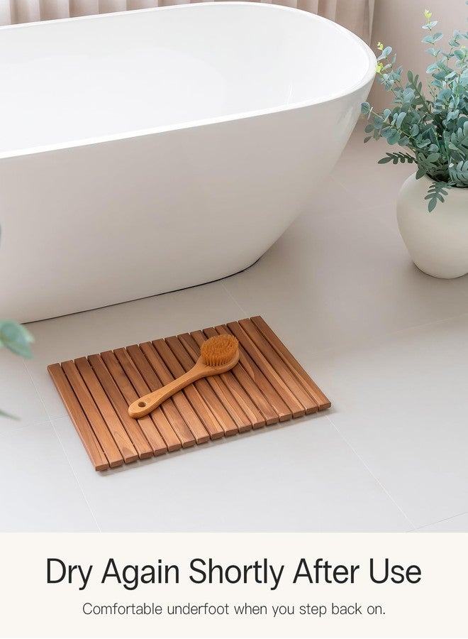 StrongTek Roll Up Teak Bath Mat, Pre-Oiled Wooden Shower Mat with Non-Slip Pads, Teak String Mat for Bathroom, Spa Floor Mat for Tub, Shower & Entry, 22.8 x 15 in - Image 2