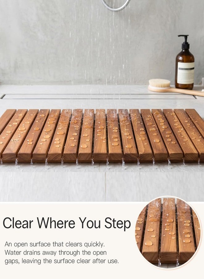 StrongTek Roll Up Teak Bath Mat, Pre-Oiled Wooden Shower Mat with Non-Slip Pads, Teak String Mat for Bathroom, Spa Floor Mat for Tub, Shower & Entry, 22.8 x 15 in - Image 4