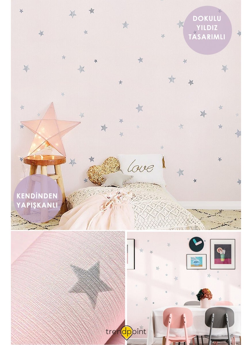 Trendpoint Self-Adhesive 60CM×300CM Pink Star Wallpaper Cabinet Kids Room Covering  - Image 1